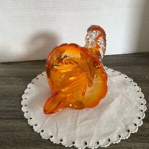 Vtg Orange Hand Blown Glass Cornucopia